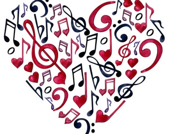 Heart shape musical notes  counted cross stitch pattern digital pdf