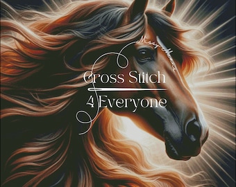 A bay horse with beams of sunlight counted cross stitch pattern digital pdf