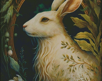 White hare rabbit bunny with floral accents counted cross stitch pattern digital pdf download