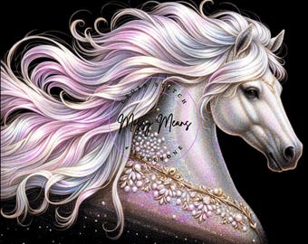 Horse head flowing mane bedazzled in gems counted cross stitch pattern digital pdf