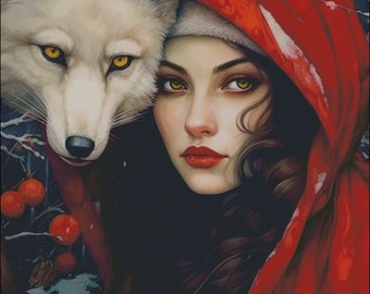 Woman with wolf fantasy counted cross stitch pattern digital pdf