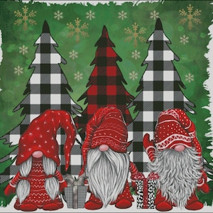 Gnomes and buffalo plaid christmas trees counted cross stitch pattern PDF
