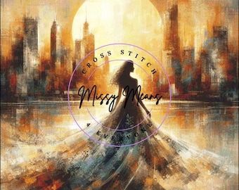 Woman and city landscape  counted cross stitch pattern digital pdf