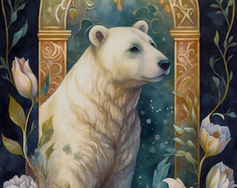 White Bear with floral accents counted cross stitch pattern digital pdf download