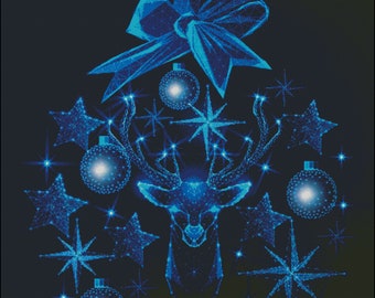 Blue Neon ornaments buck deer holiday counted cross stitch pattern