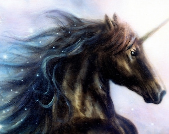 Unicorn fantasy stars black counted cross stitch pattern digital pdf