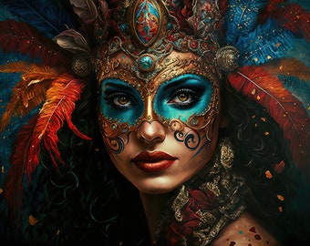 Mardi Gras Mask Woman with Feathers Cross Stitch Pattern (Digital PDF)