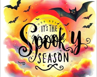 Text saying with bats Halloween holiday Cross Stitch Pattern: (Digital PDF)