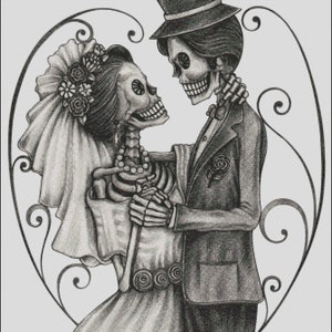 Skeleton bride groom sugar skull counted cross stitch pattern PDF download