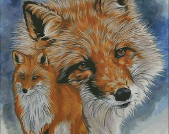 Red Fox wildlife  digital counted cross stitch pattern pdf