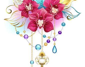 Colorful pink orchid with key counted cross stitch pattern pdf