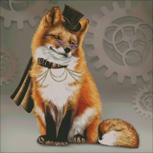 Steampunk red fox  counted cross stitch pattern digital delivery pdf