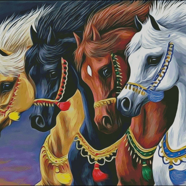 The four horses counted cross stitch pattern PDF