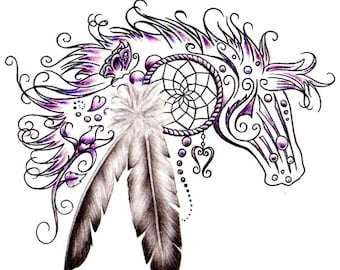 Horse Head Dream catcher with feathers fantasy counted cross stitch pattern PDF download