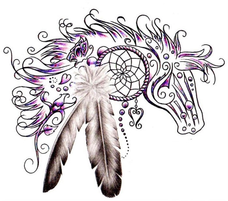 Horse Head Dream Catcher With Feathers Fantasy Counted Cross Etsy UK