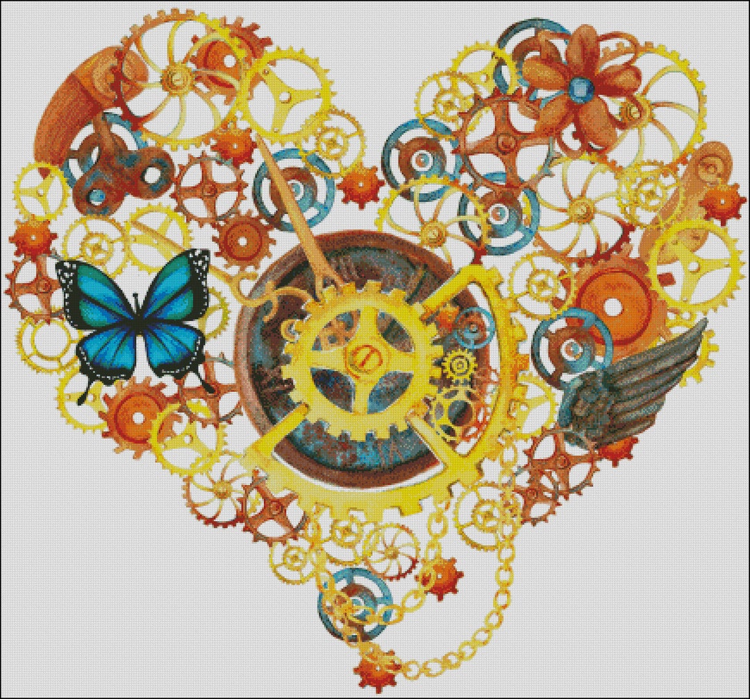 Mechanical Steampunk Heart Digital Counted Cross Stitch Pattern PDF - Etsy