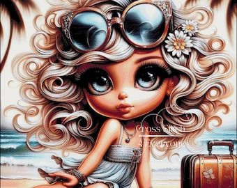 An adorable beach scene vacation glam counted cross stitch pattern digital pdf