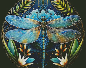 Vivid Dragonfly Counted Cross Stitch Pattern: Detailed PDF Chart (Digital Download)