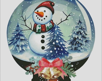Frosty snowman in a snow globe counted cross stitch pattern digital pdf