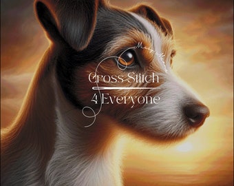 A broken coat jack russell terrier sunset counted cross stitch pattern digital pdf