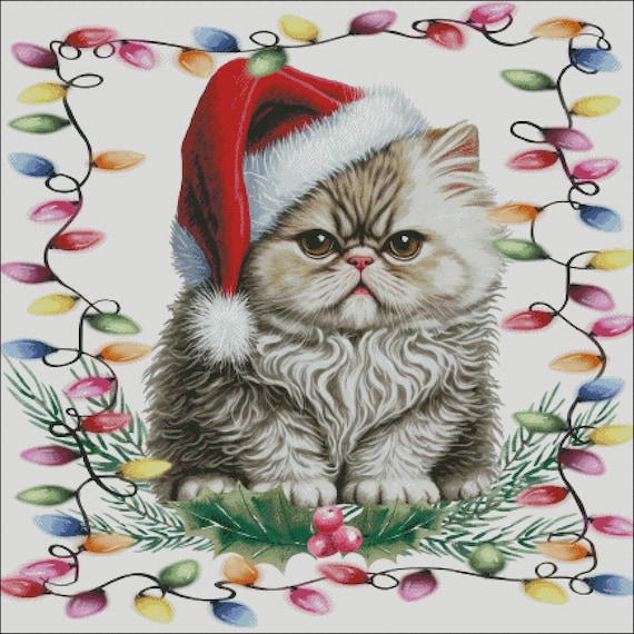 Christmas Cat 'Nikki' with Hat and Holly Collar Earrings Christmas Cat 'Nikki' with Hat and Holly Collar Earrings