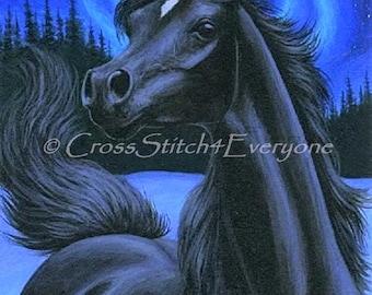 Black Arabian horse counted cross stitch pattern PDF