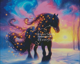 Friesian Horse Christmas Lights Cross Stitch Pattern (Digital PDF)