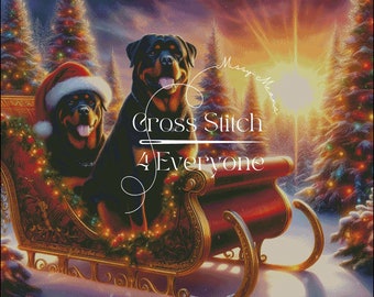 Rottweilers in Sleigh Christmas Cross Stitch Pattern (Digital PDF)