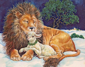 Lion and Lamb christmas holiday counted cross stitch pattern digital pdf
