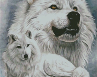 Arctic Wolf wildlife digital counted cross stitch pattern pdf