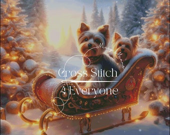 Yorkie Christmas Sleigh Ride Cross Stitch Pattern (Digital PDF)