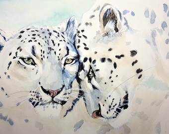 Snow Leopard couple wild cats counted cross stitch pattern