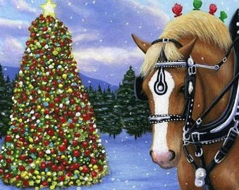 BELGIAN draft horse christmas tree snow holiday  counted cross stitch pattern PDF