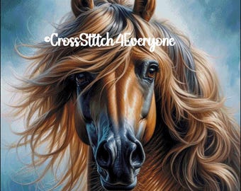 An Arabian horse with long mane  counted cross stitch pattern digital pdf