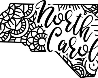 North Carolina state shape mandala zentangle counted cross stitch pattern digital pdf