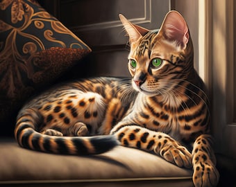 Bengal cat in the sunshine counted cross stitch pattern digital pdf