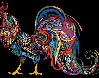 Abstract Rooster zentangle chicken farmyard country counted cross stitch pattern pdf