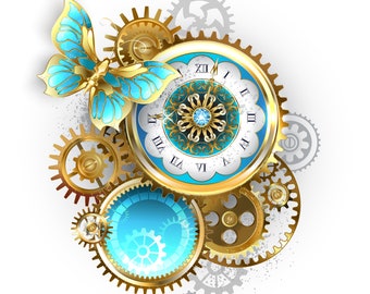 Steampunk style clock gears butterfly cool counted cross stitch pattern digital pdf