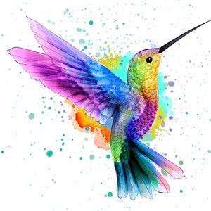 A hummingbird Watercolor Splash beautiful colorful counted cross stitch pattern digital pdf