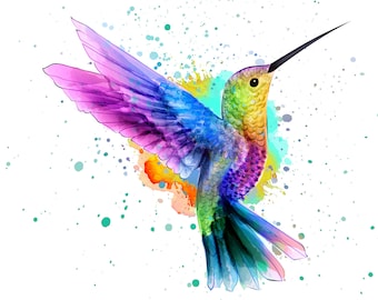 Colorful Hummingbird Watercolor Splash Counted Cross Stitch Pattern (Digital PDF)
