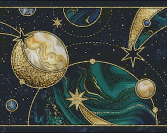 Gold Galaxies Counted Cross Stitch Pattern (Digital PDF)
