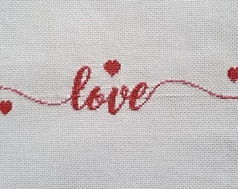 Love with 3 hearts counted cross stitch pattern PDF download