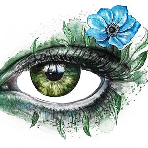 Beautiful green eye with flower and feathers counted cross stitch pattern digital pdf