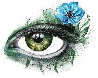 Green Eye with Flower Cross Stitch Pattern (Digital PDF)