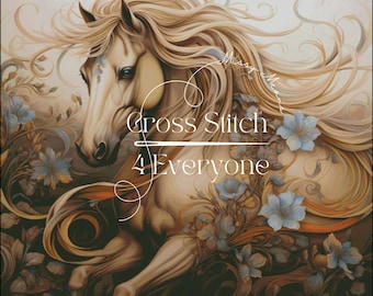 Wild Horse and Flowers Cross Stitch Pattern (Digital PDF)
