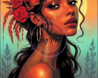 Abstract woman with skull cap Cross Stitch Pattern:  (Digital PDF)