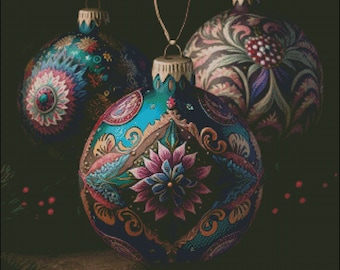 Vintage wooden christmas ornaments holiday counted cross stitch pattern digital pdf