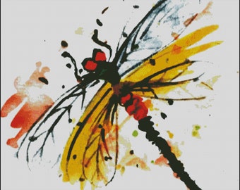 Dragonfly watercolor  counted cross stitch pattern PDF