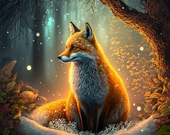 Red Fox in woods counted cross stitch pattern digital pdf