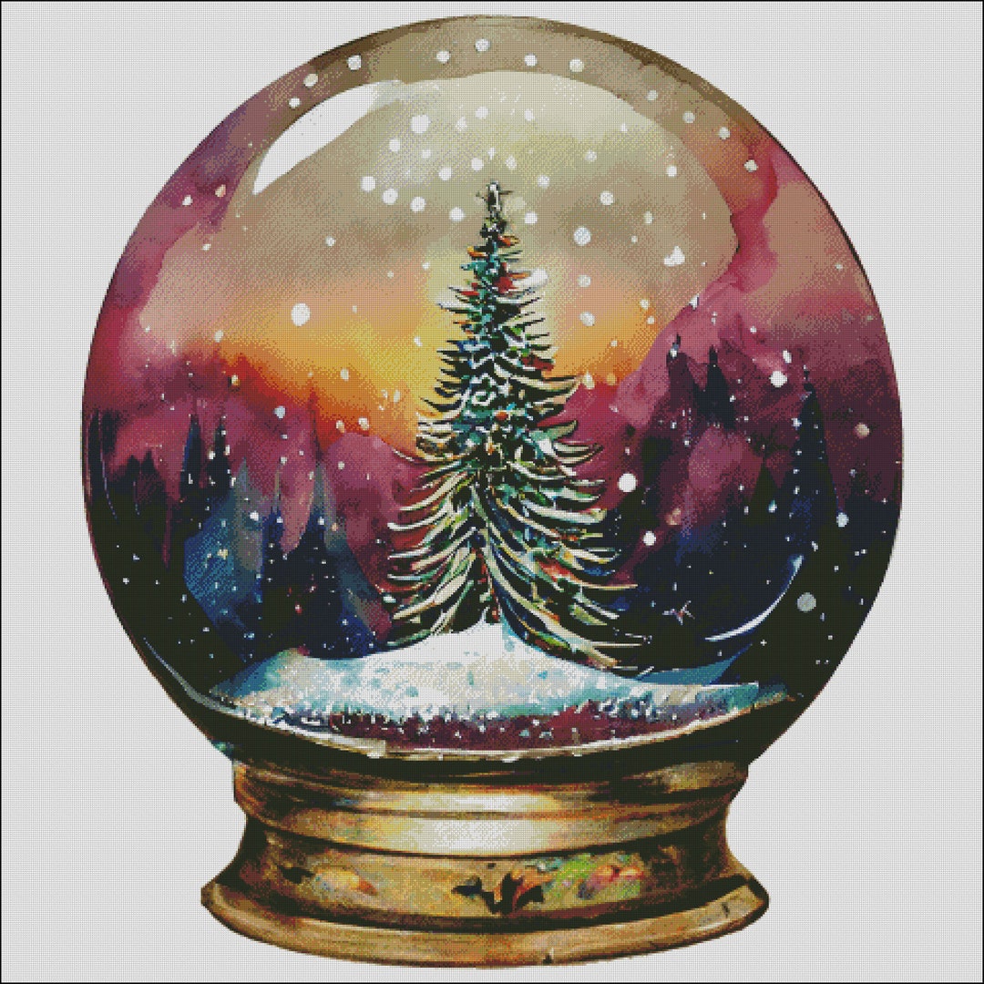Christmas Tree Wonderland Snow Globe Counted Cross Stitch Pattern ...
